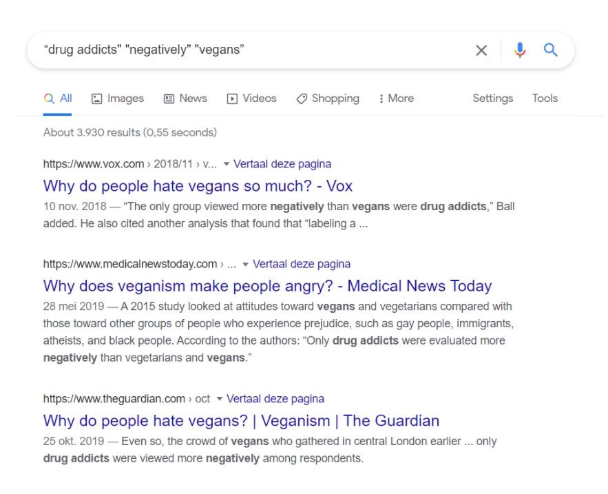 vegan study google results