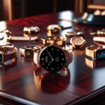 Luxurious gadgets and watches for women in 2025 including Apple Watch Hermès, Dyson Zone headphones, and diamond earbuds arranged on a stylish vanity table.