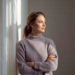 Cozy Woman in Lavender Sweater by Tall Window