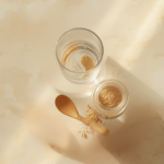 Psyllium husk fiber powder stirred into a glass of water
