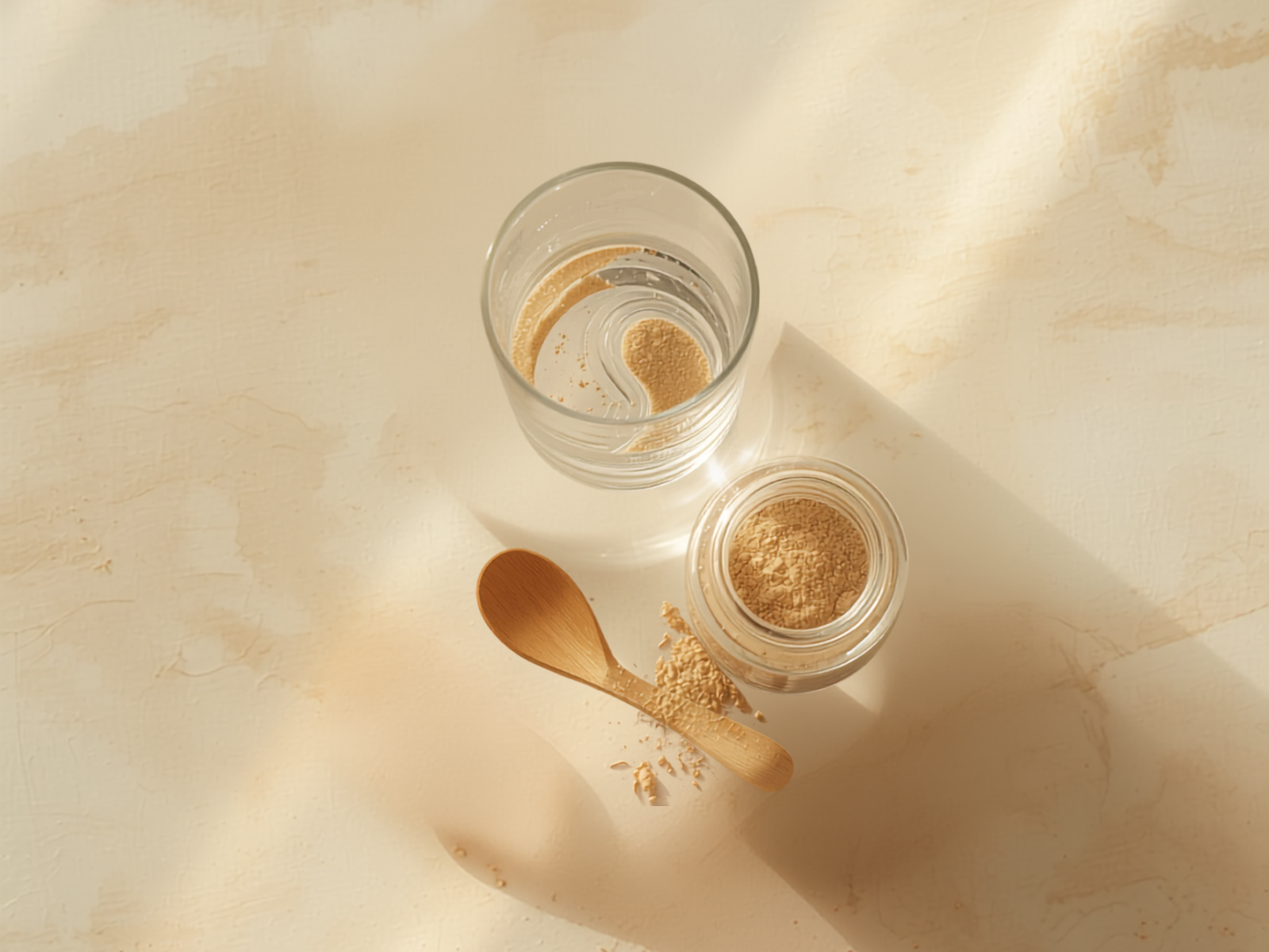 Psyllium husk fiber powder stirred into a glass of water